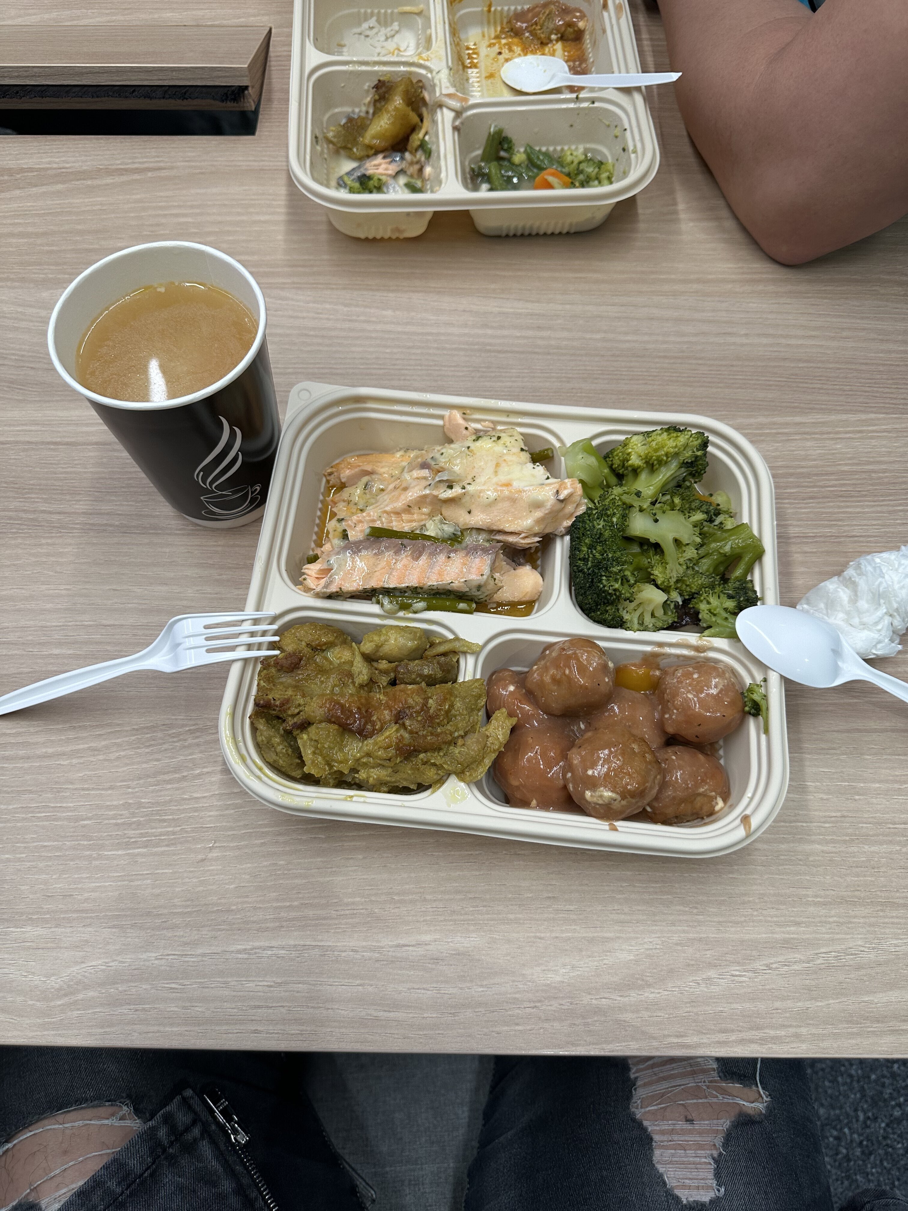 salmon for lunch packed with protein, and yes, the soup is in a cup HAHA