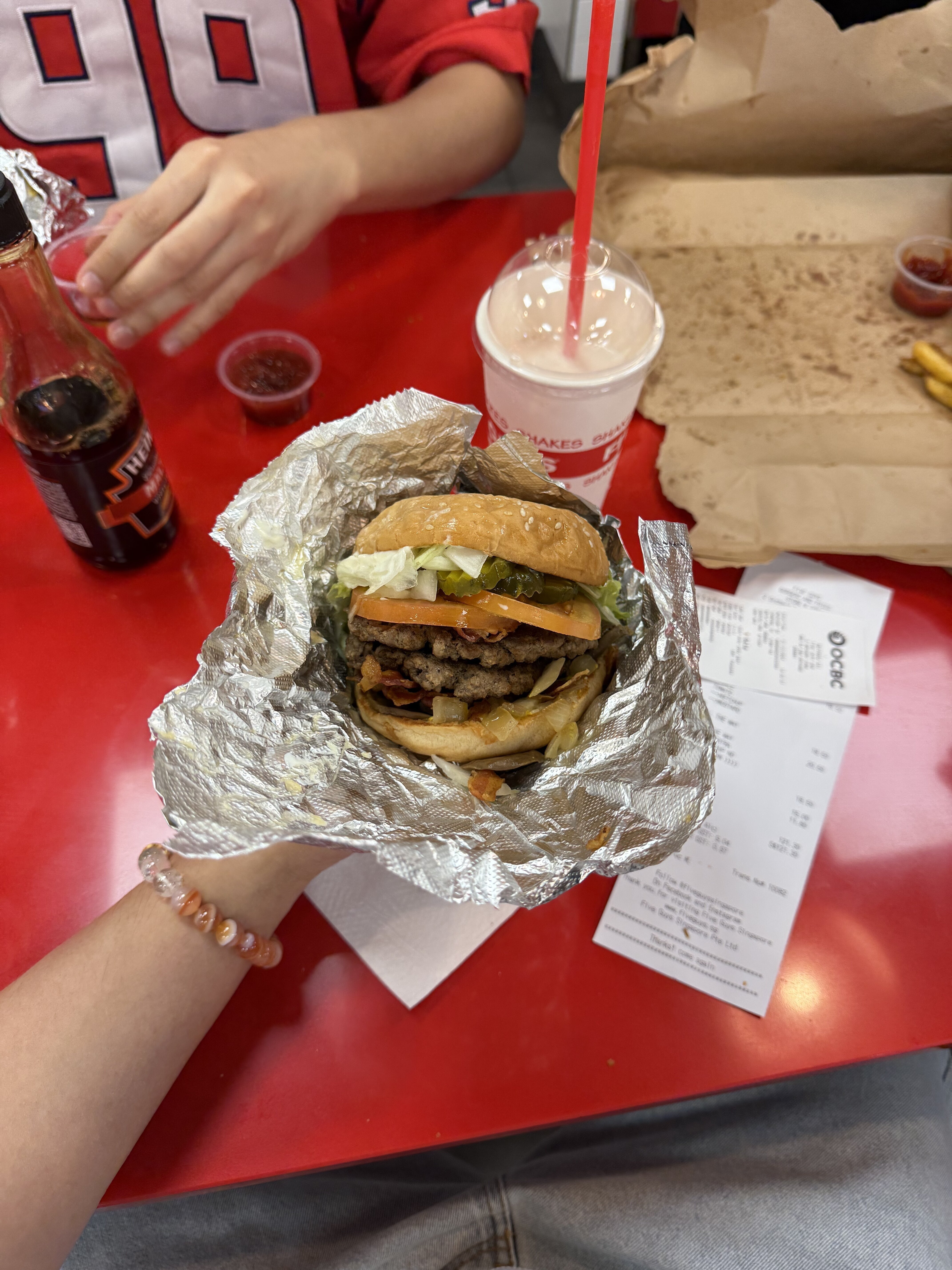 555 treated us to five guys-i got a bacon burger, but the best part? time spent with obelisk. 🫶🏻